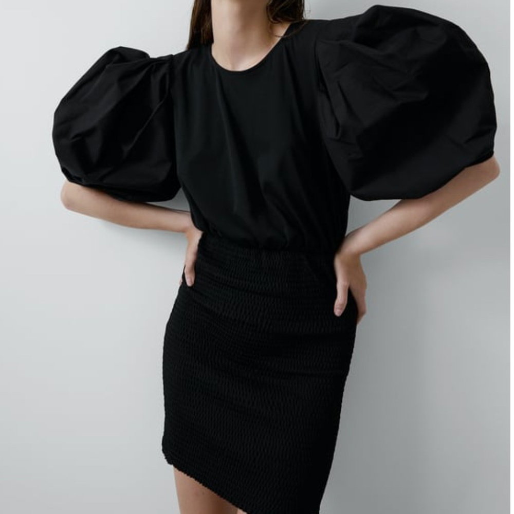 Rare Black Zara Balloon Puff Sleeve Mini Dress